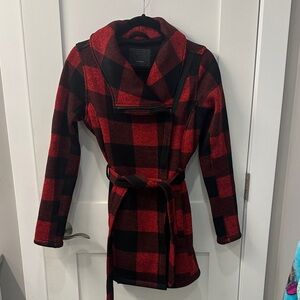 Steve Madden Checkered Red and Black Trench Coat